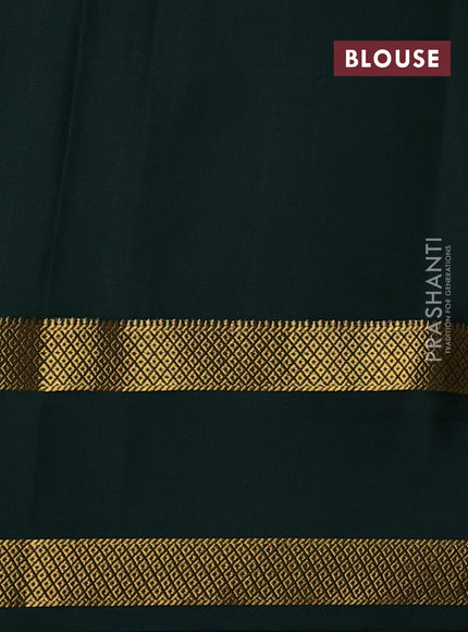 Pure mysore silk saree maroon and bottle green with allover small checked pattern and rettapet zari woven border