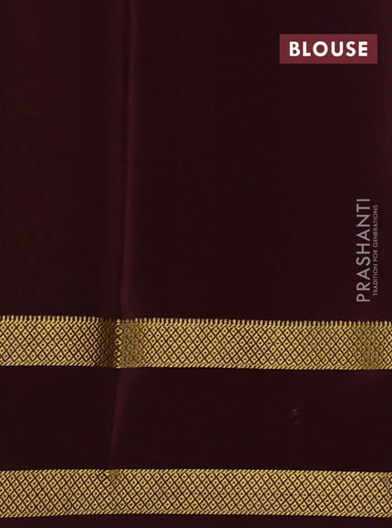Pure mysore silk saree mustard yellow and coffee brown with allover small checked pattern and rettapet zari woven border