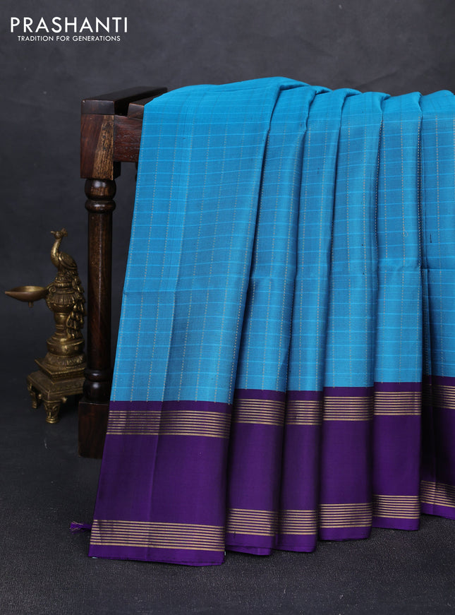 Pure soft silk saree cs blue and violet with silver & gold zari woven buttas and rettapet zari woven border