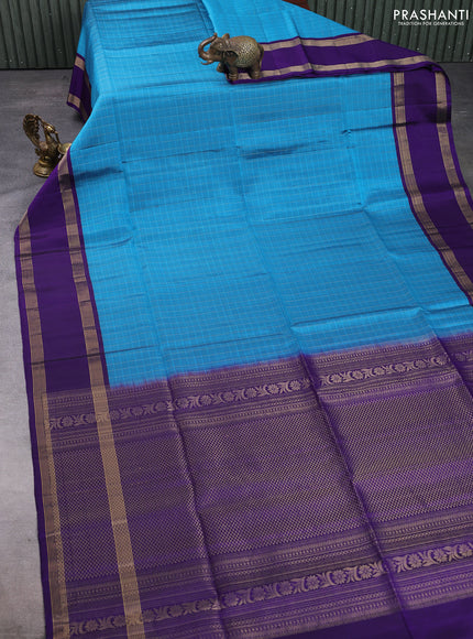 Pure soft silk saree cs blue and violet with silver & gold zari woven buttas and rettapet zari woven border