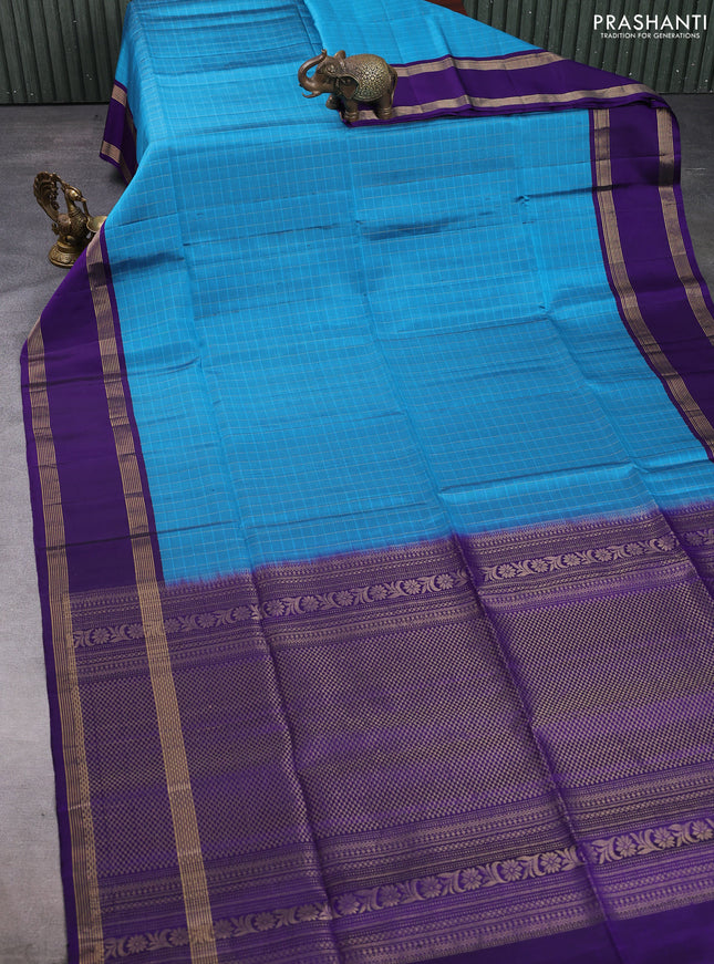 Pure soft silk saree cs blue and violet with silver & gold zari woven buttas and rettapet zari woven border