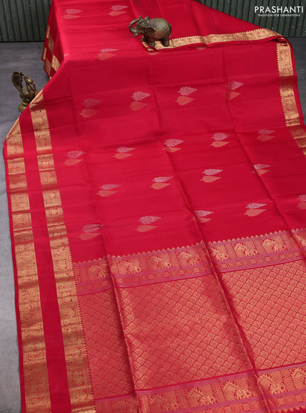 Pure soft silk saree red with silver & gold zari woven buttas and rettapet zari woven border