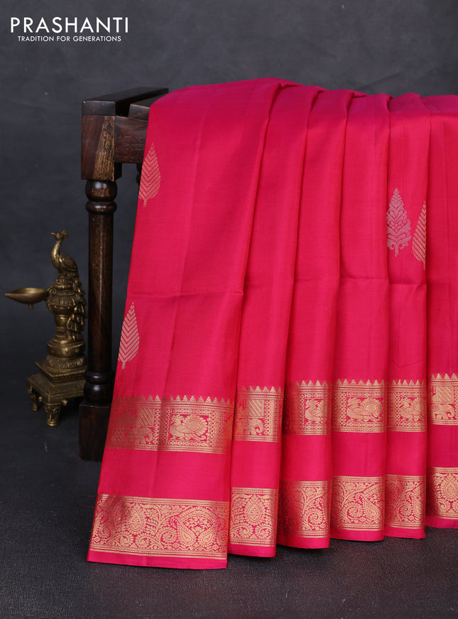 Pure soft silk saree pink with silver & gold zari woven buttas and rettapet zari woven border