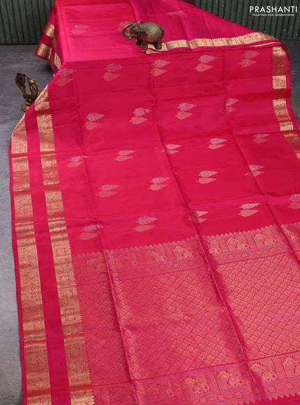 Pure soft silk saree pink with silver & gold zari woven buttas and rettapet zari woven border