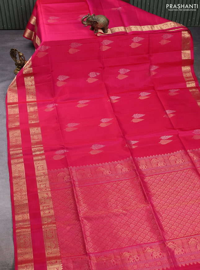 Pure soft silk saree pink with silver & gold zari woven buttas and rettapet zari woven border