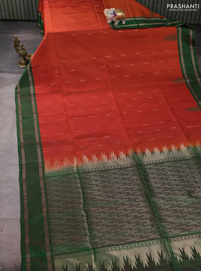 Pure soft silk saree rustic orange and dual shade of green with zari woven buttas and rettapet zari woven border