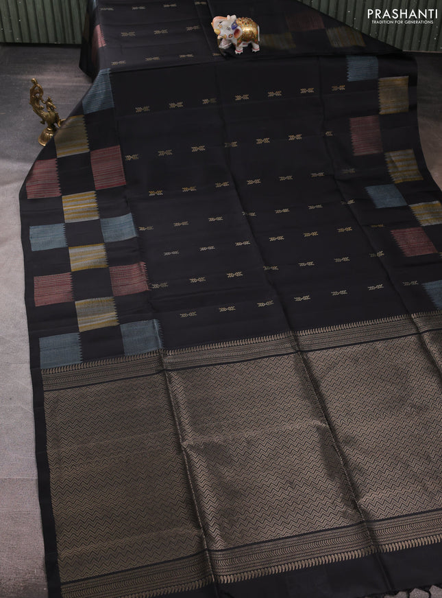 Pure soft silk saree black with zari woven buttas and zari woven butta border