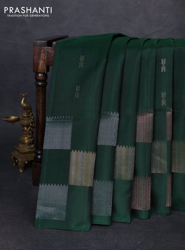 Pure soft silk saree bottle green with zari woven buttas and zari woven butta border