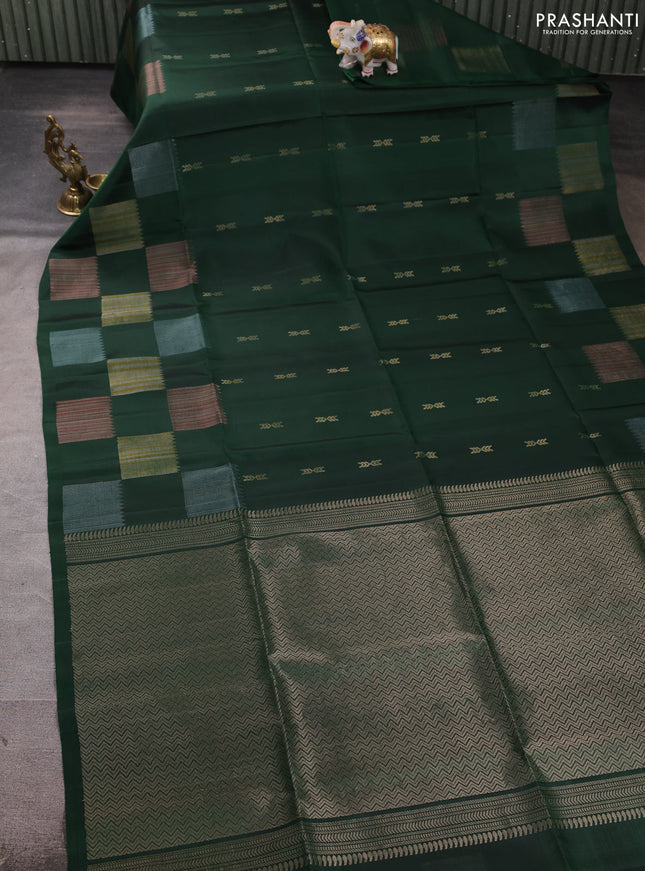 Pure soft silk saree bottle green with zari woven buttas and zari woven butta border