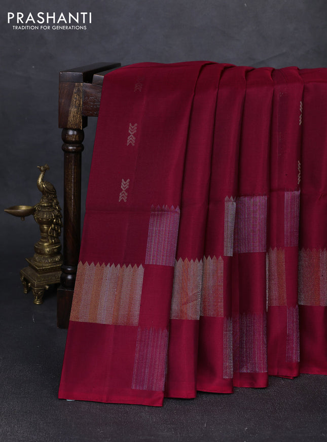 Pure soft silk saree maroon with zari woven buttas and zari woven butta border