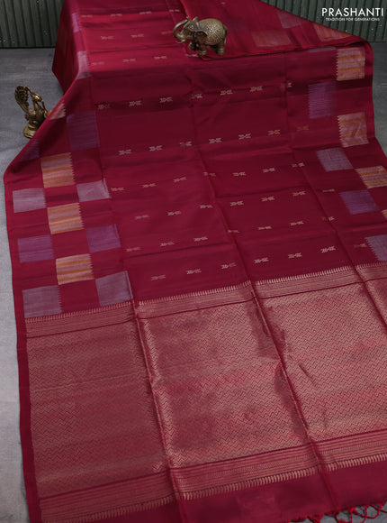 Pure soft silk saree maroon with zari woven buttas and zari woven butta border