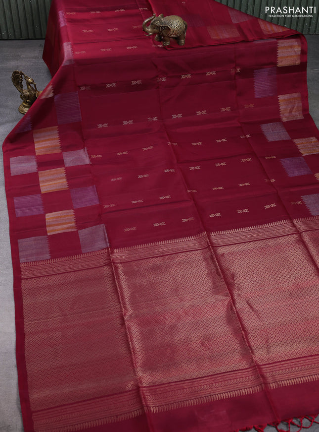 Pure soft silk saree maroon with zari woven buttas and zari woven butta border