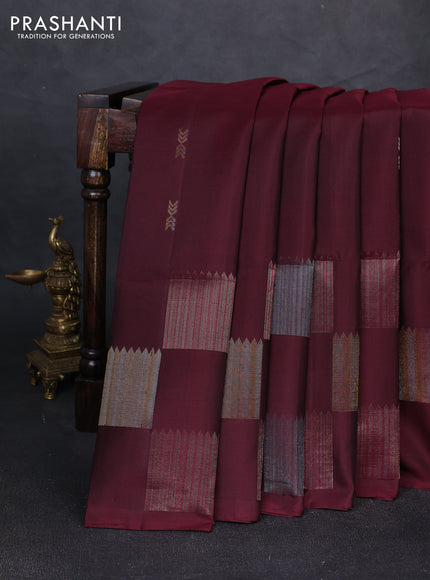 Pure soft silk saree wine shade with zari woven buttas and zari woven butta border