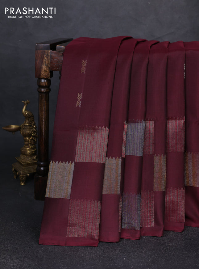 Pure soft silk saree wine shade with zari woven buttas and zari woven butta border