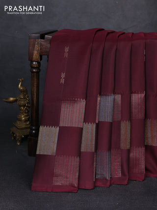 Pure soft silk saree wine shade with zari woven buttas and zari woven butta border