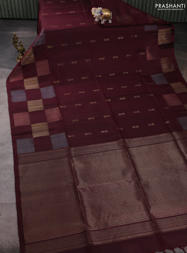 Pure soft silk saree wine shade with zari woven buttas and zari woven butta border