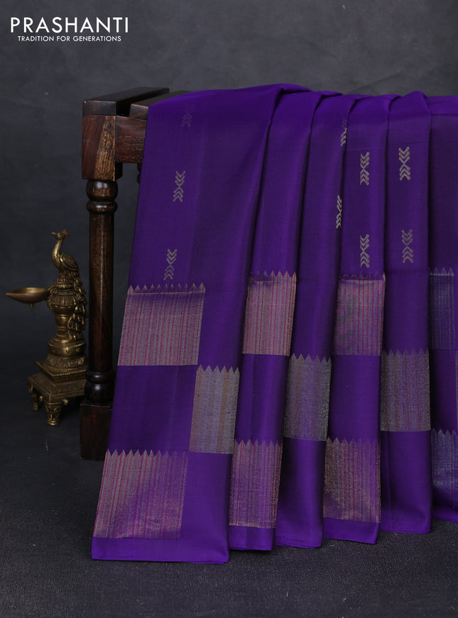 Pure soft silk saree violet with zari woven buttas and zari woven butta border