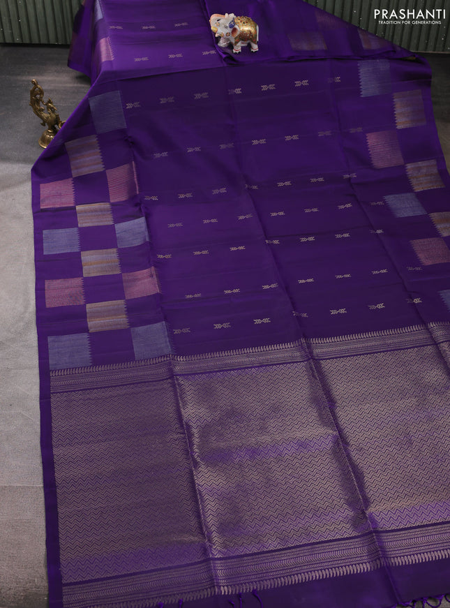 Pure soft silk saree violet with zari woven buttas and zari woven butta border