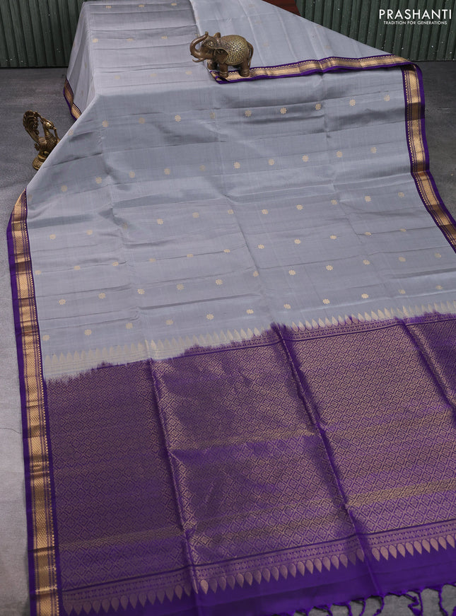 Pure soft silk saree grey and violet with allover zari woven buttas and zari woven border