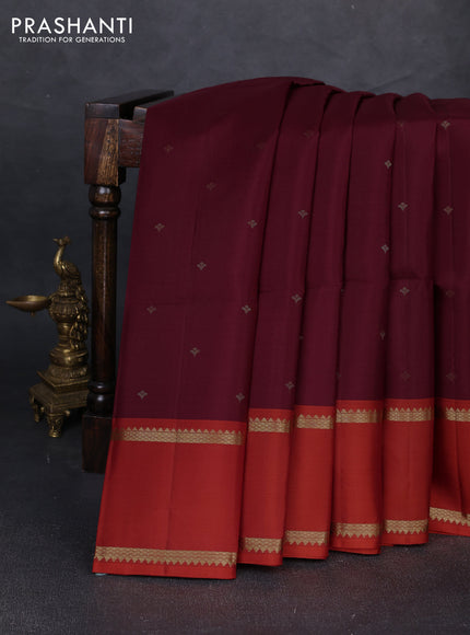 Pure soft silk saree maroon and rustic orange with allover zari woven buttas and zari woven border