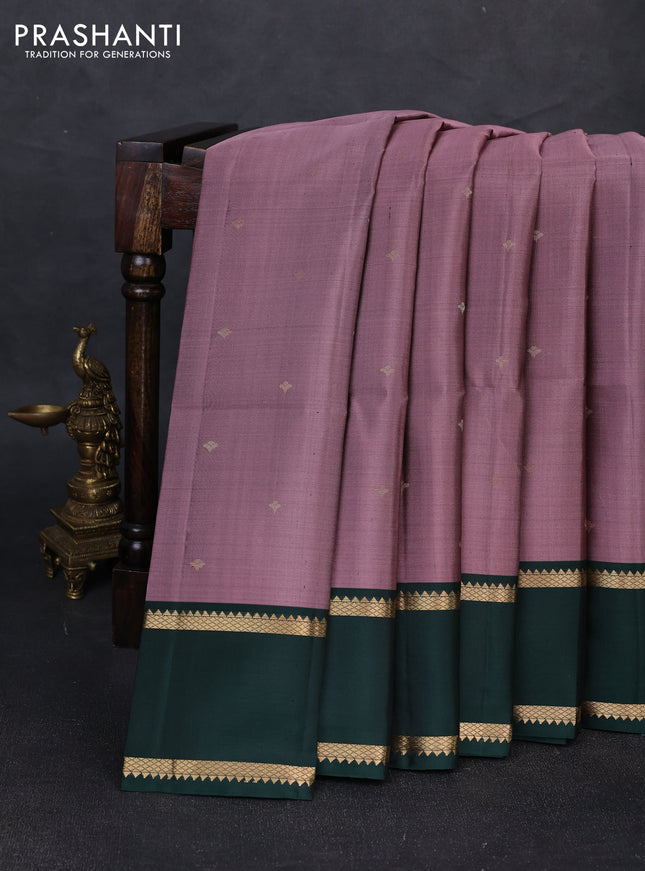 Pure soft silk saree mauve pink and bottle green with allover zari woven buttas and zari woven border