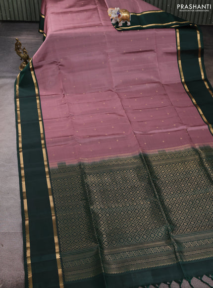 Pure soft silk saree mauve pink and bottle green with allover zari woven buttas and zari woven border