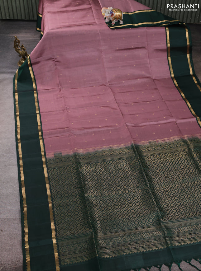 Pure soft silk saree mauve pink and bottle green with allover zari woven buttas and zari woven border