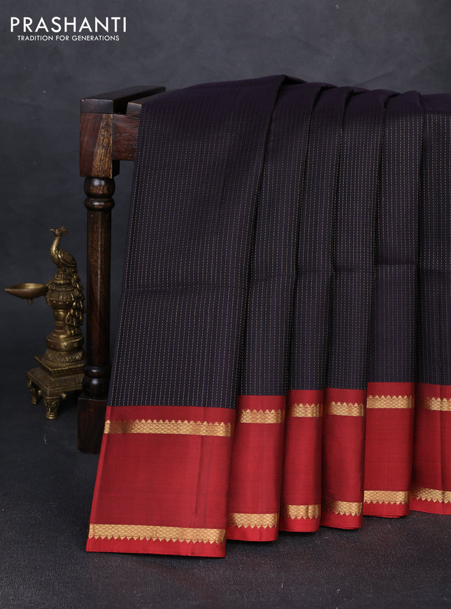 Pure soft silk saree jamun shade and rust shade with allover zari stripe pattern and rettapet zari woven border