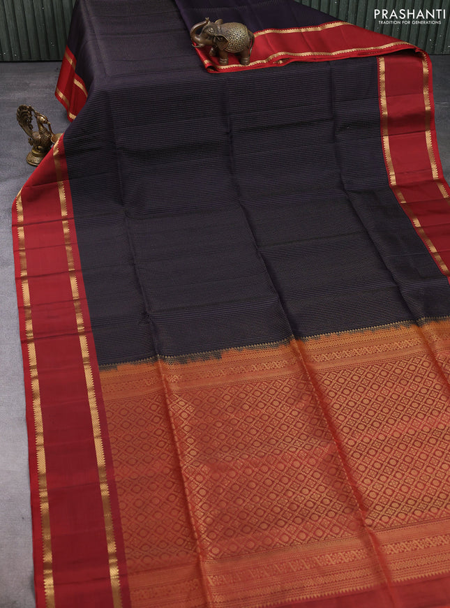 Pure soft silk saree jamun shade and rust shade with allover zari stripe pattern and rettapet zari woven border