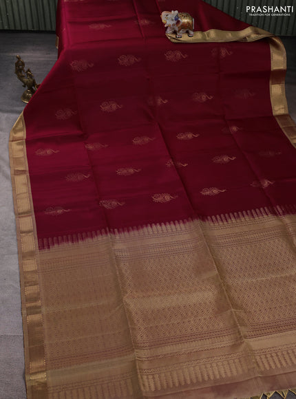 Pure soft silk saree maroon and beige with zari woven buttas and zari woven border
