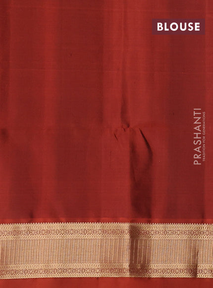 Pure soft silk saree bottle green and rustic orange with allover self emboss & zari weaves and zari woven simple border