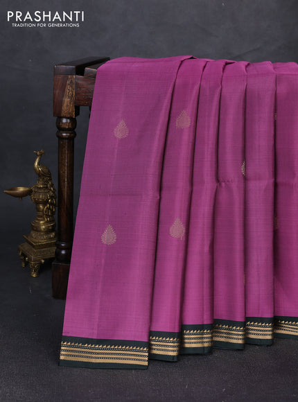 Pure soft silk saree purple and bottle green with zari woven buttas and zari woven border