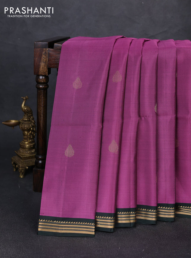 Pure soft silk saree purple and bottle green with zari woven buttas and zari woven border