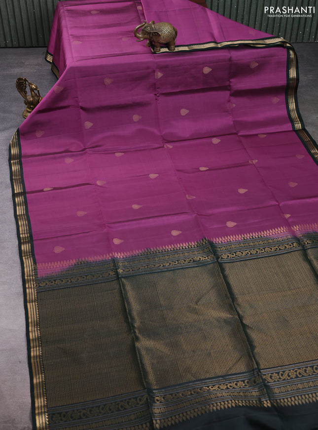 Pure soft silk saree purple and bottle green with zari woven buttas and zari woven border