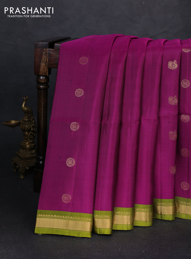 Pure soft silk saree purple and light green with zari woven buttas and zari woven border