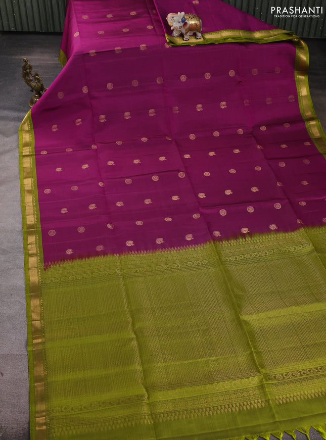 Pure soft silk saree purple and light green with zari woven buttas and zari woven border
