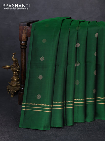 Pure soft silk saree green with allover rudhraksha zari woven buttas and zari woven simple border