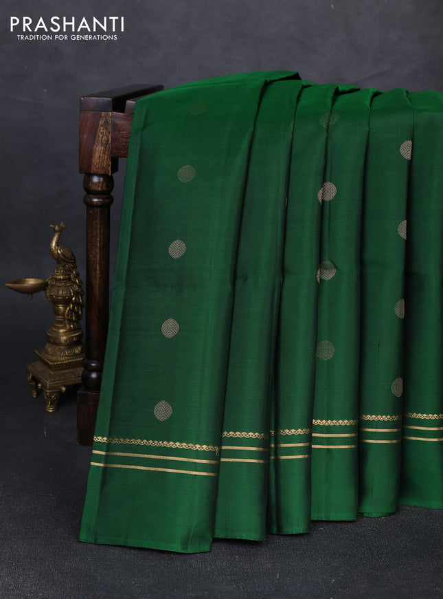 Pure soft silk saree green with allover rudhraksha zari woven buttas and zari woven simple border
