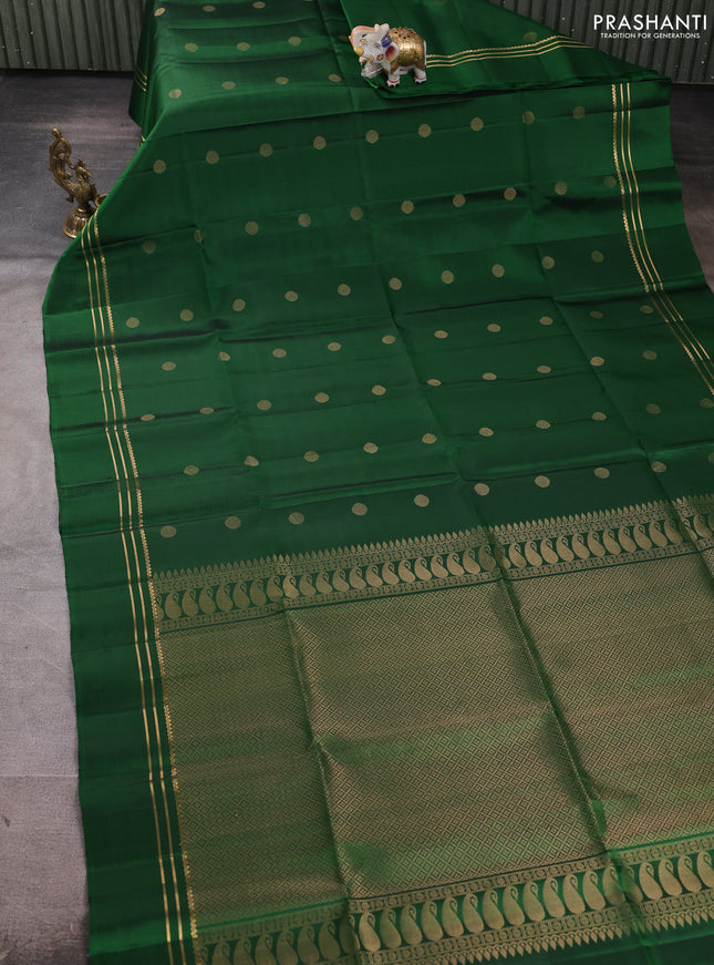 Pure soft silk saree green with allover rudhraksha zari woven buttas and zari woven simple border