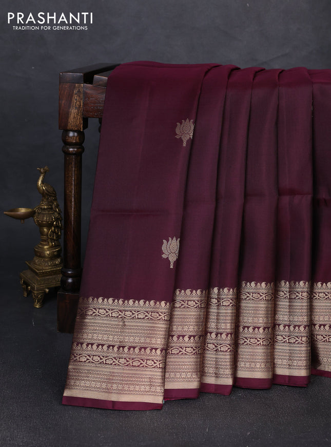Pure soft silk saree wine shade with zari woven floral buttas and zari woven border