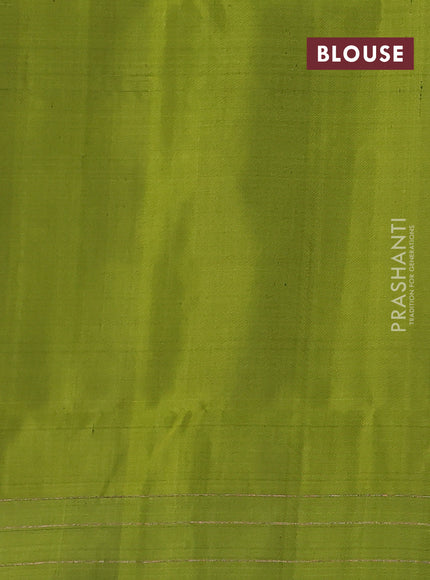 Pure soft silk saree black and mehendi green with allover zari woven floral buttas and long zari woven checked border