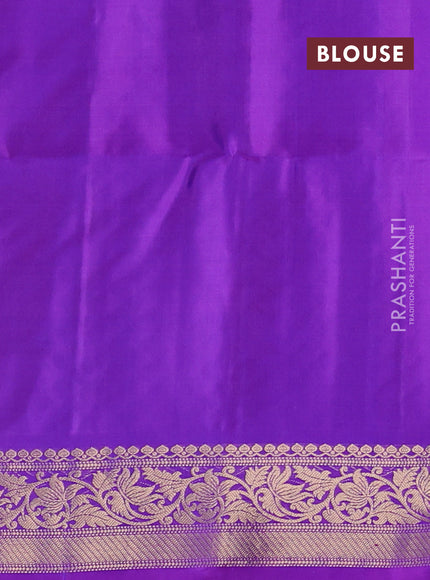 Pure soft silk saree dual shade of bluish green and purple with zari woven buttas and rich zari woven border
