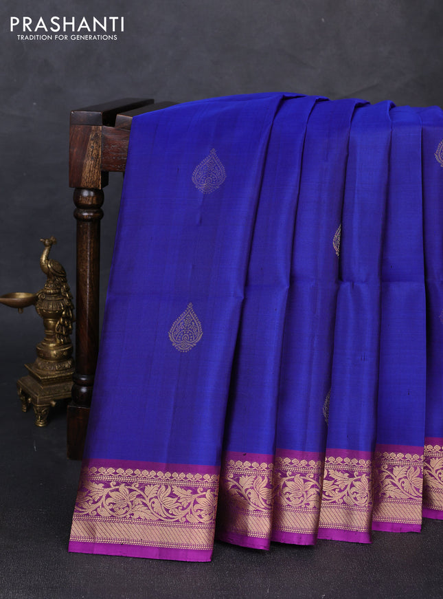 Pure soft silk saree blue and purple with zari woven buttas and rich zari woven border