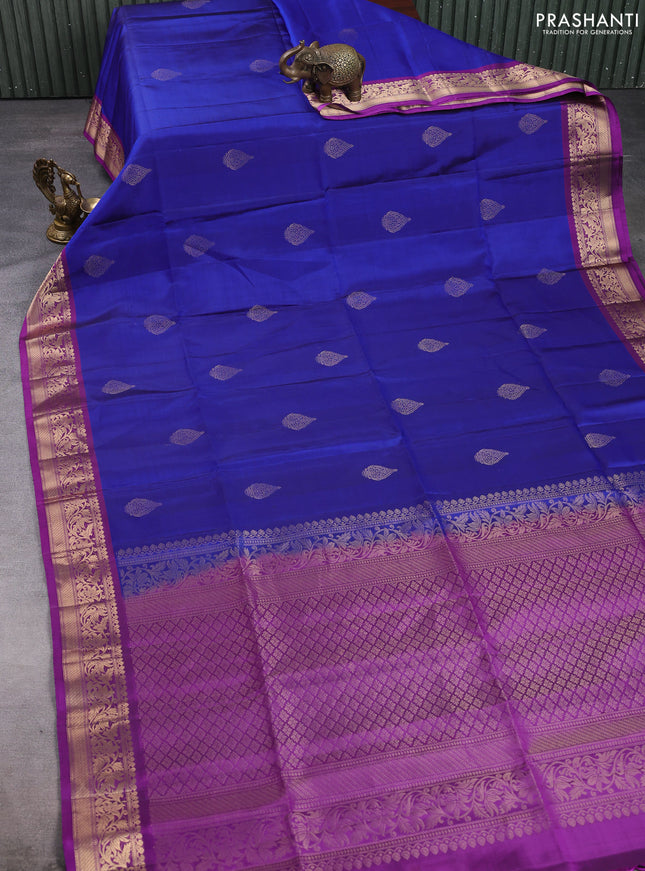 Pure soft silk saree blue and purple with zari woven buttas and rich zari woven border
