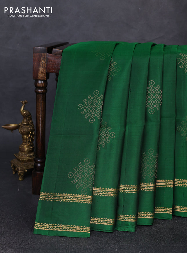 Pure soft silk saree green with zari woven rangoli buttas and rettapet zari woven border
