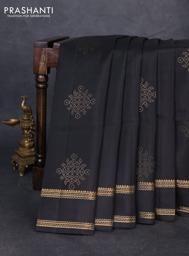 Pure soft silk saree black with zari woven rangoli buttas and rettapet zari woven border