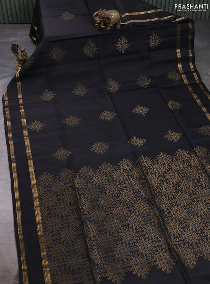 Pure soft silk saree black with zari woven rangoli buttas and rettapet zari woven border