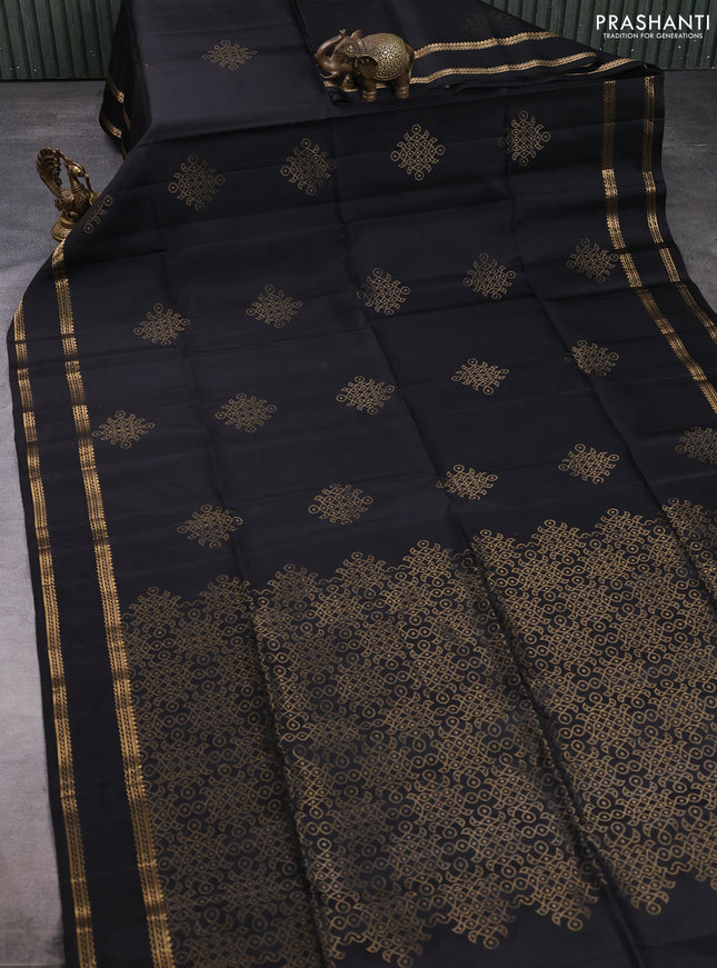 Pure soft silk saree black with zari woven rangoli buttas and rettapet zari woven border