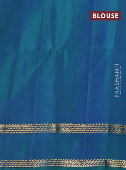Pure soft silk saree dual shade of bluish green with zari woven rangoli buttas and rettapet zari woven border