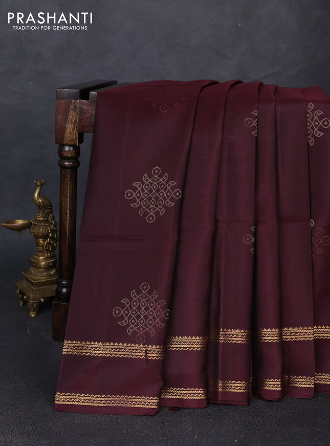 Pure soft silk saree coffee brown with zari woven rangoli buttas and rettapet zari woven border